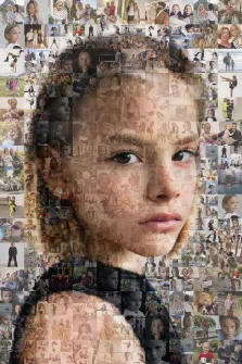 Портрет девочки из маленьких фотографий в стиле Мозаика, портрет из фото художник Ирина