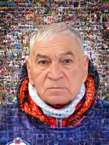 Мозаика, художник Ирина Портрет мужчины в синей куртке в стиле мозаика, художник Ирина