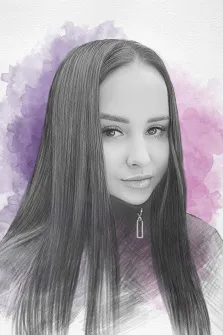 Портрет девушки в стиле Карандаш, черно-белый портрет на цветном фиолетовом фоне, простой карандаш  художник Татьяна Н