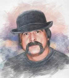 Мужской портрет в стиле Карандаш, цветной портрет мужчины в черной шляпе, художник Татьяна Н
