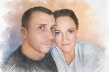 Парный портрет мужчины и женщины в стиле Карандаш, цветной портрет  по фото, художник Татьяна Н