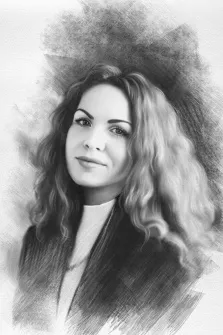 Чёрно-белый Портрет женщины выполненный в стиле Карандаш, красивая девушка с волнистыми длинными волосами, художник Татьяна Н