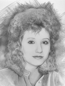 Женский портрет нарисованный в стиле Карандаш, красивая девушка с кучерявыми волосами, чёрно-белый портрет, художник Татьяна Н