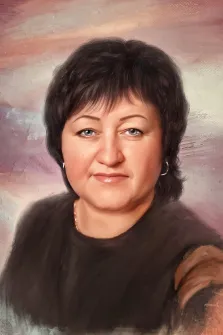 Портрет женщины на нейтральном масляном фоне нарисованный в стиле Под масло ,в цифровом виде, портрет на холсте, художник Анна