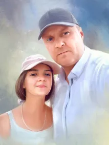 Портрет отца и дочери в стиле Под масло, семейный портрет на абстрактом фоне, художник Анастасия К