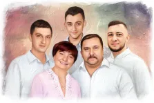 Под масло, художник Анастасия Семейный портрет маслом: три взрослых сына, отец и мать, художник Анастасия