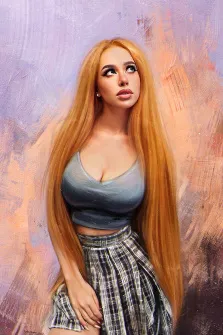 Портрет на заказ в стиле под масло, женский портрет на холсте, у девушки длинные рыжие волосы, абстрактный масляной фон, художник Виктория Б