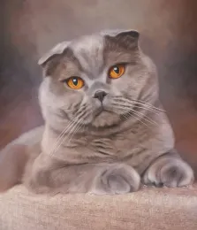 Портрет на заказ нарисованный в стиле под масло, портрет кота на холсте, серый кот на абстрактном нейтральном фоне , художник Антонина