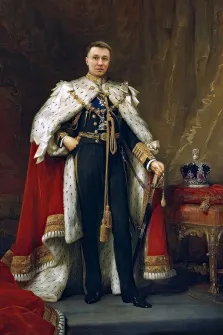 Портрет мужчины В образе короля , на мужчине королевская мантия и рядом лежит корона,  художник Лариса