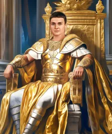 Портрет мужчины В образе императора на троне, портрет мужчины в золотых доспехах на золотом троне, художник Антонина