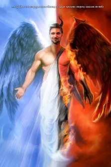 Портрет мужчины В образе ангела и демона. Борьба между добром и злом в каждом из нас, художник Павел Д