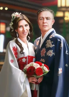 Парный потрет В образе, парень и девушка в свадебном японском кимоно, художник Валерия З