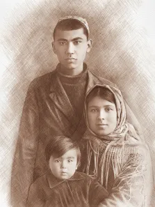 Семейный портрет восстановленный по старой фотографии, портрет по фото в стиле карандаш, художник Татьяна Н