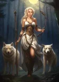 Женский портрет в образе эльфийки, девушка с двумя белыми волками, женский портрет на холсте , художник Антонина