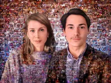 Мозаика, художник Ирина На изображении представлен фотомозаичный портрет пары, состоящий из множества маленьких фотографий. Мозаика, художник Ирина