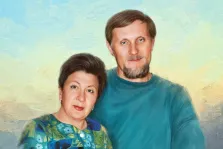 Под масло, художник Анна М На изображении представлен портрет пары, выполненный в стиле живописи. Под масло, художник Анна М