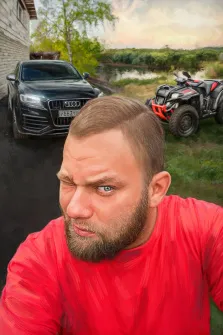Под масло, художник Павел Д Изображение представляет собой портрет мужчины, выполненный в стиле цифровой живописи. Под масло, художник Павел Д