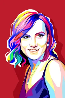 Wpap, художник Александра Р Изображение представляет собой портрет женщины, выполненный в стиле Wpap Фон изображения однотонный, красного цвета, художник Александра Р