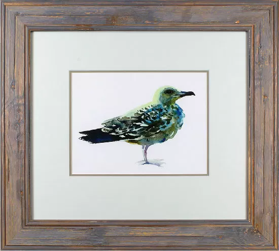 Картина в багете и паспарту с птицей