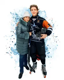 Бьюти, художник Юлия, семейный портрет мамы и сына на коньках