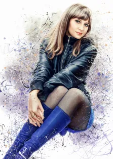 Бьюти, художник Юлия, портрет девушки в черной куртке, синих сапогах