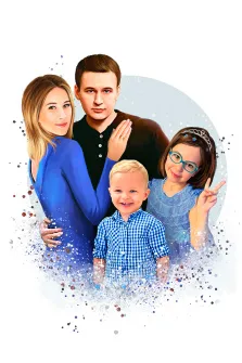Семейный портрет из четырёх человек выполнен в стиле Бьюти, художник Валерия 