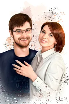Портрет пары в стиле Бьюти на светлом абстрактном фоне: молодой человек в очках и девушка в белой рубашке, художник Артём