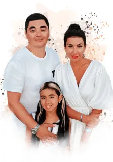Портрет азиатской семьи в стиле Бьюти на светлом фоне, художник Артём