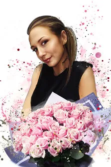 Портрет девушки с розами на розовом фоне в стиле бьюти-арт