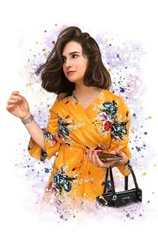 Женский портрет девушки в желтом с сумкой в стиле бьюти-арт
