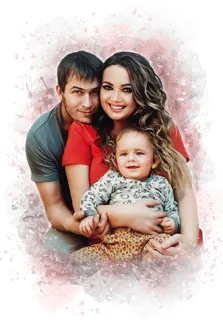 Семейный портрет пары с ребенком в стиле бьюти-арт