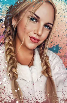 Портрет девушки блондинки с косичками и яркими губами в стиле Дрим-Арт