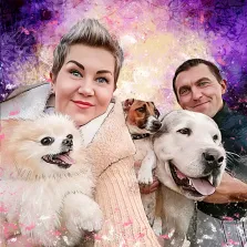Дрим арт, художник София, парный портрет с собаками на ярком фоне