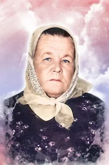 Дрим арт, художник Юлия, портрет пожилой женщины в косынке на розовом фоне