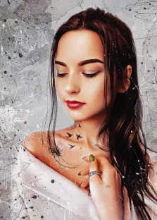 Дрим арт, художник , женский портрет с татуировкой птицы