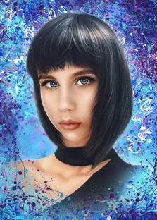 Дрим арт, художник Юлия, портрет девушки на синем абстрактном фоне