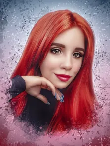 Дрим арт, художник Юлия, портрет девушки с красными волосами и синими ногтями