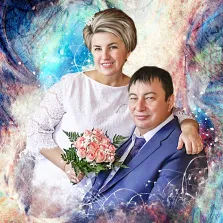 Дрим арт, художник София, свадебный портрет пары на красивом разноцветном абстрактном фоне