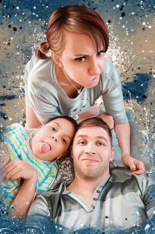 Семейный портрет на три человека в стиле Дрим арт на тёмном абстрактном фоне, художник Анастасия 