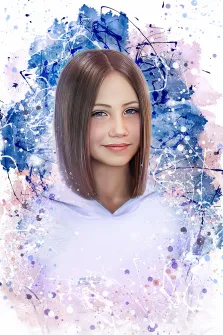 Дрим арт, художник Юлия, портрет девочки-подростка на розово-синем фоне