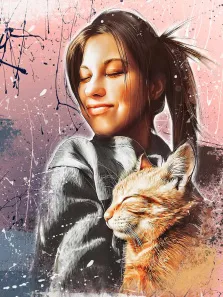 Дрим арт, художник Юлия, женский портрет с котом