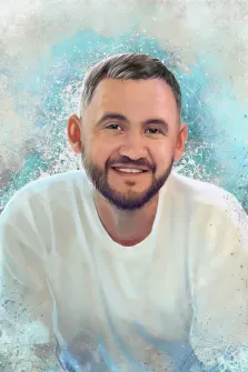 Портрет бородатого молодого человека в белом свитере в стиле Дрим арт, художник Валерия 