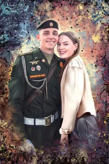 Парный портрет в стиле Дрим арт, молодой человек в военной парадной форме и девушка блондинка, художник Артём