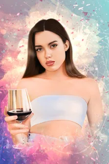 Портрет кареглазой девушки с бокалом вина в стиле Дрим арт, художник Ольга 