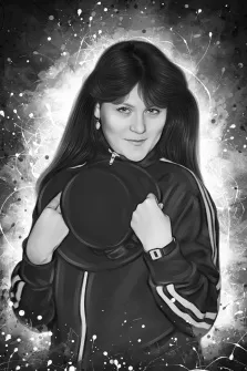 Портрет девушки в стиле Дрим арт в спортивном костюме и шляпой в руке, работа в чёрно-белых тонах, художник Виктория 