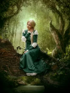 Портрет в стиле Fantasy Art девочки на фоне сказочного леса