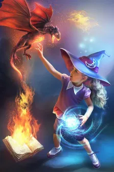 Фэнтези, художник Антонина, детский портрет в образе феи с драконом