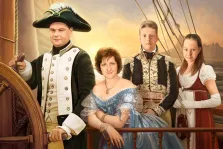Семейный портрет в стиле Фэнтези: семья из четырёх человек в костюмах 19го века, отец за штурвалом корабля, художник Антонина