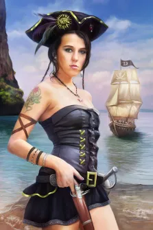 Фэнтези, художник Антонина, женский портрет  в образе предводителя пиратов