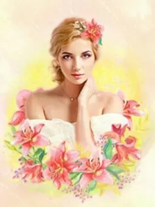 Flower Art портрет девушки на цветочном пастельном фоне